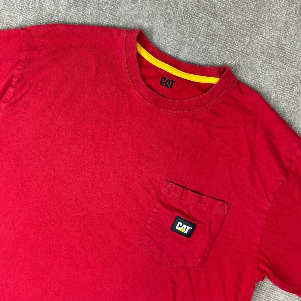 Caterpillar Label Pocket T Shirt Mens Large Red Cotton Crew Neck Workwear